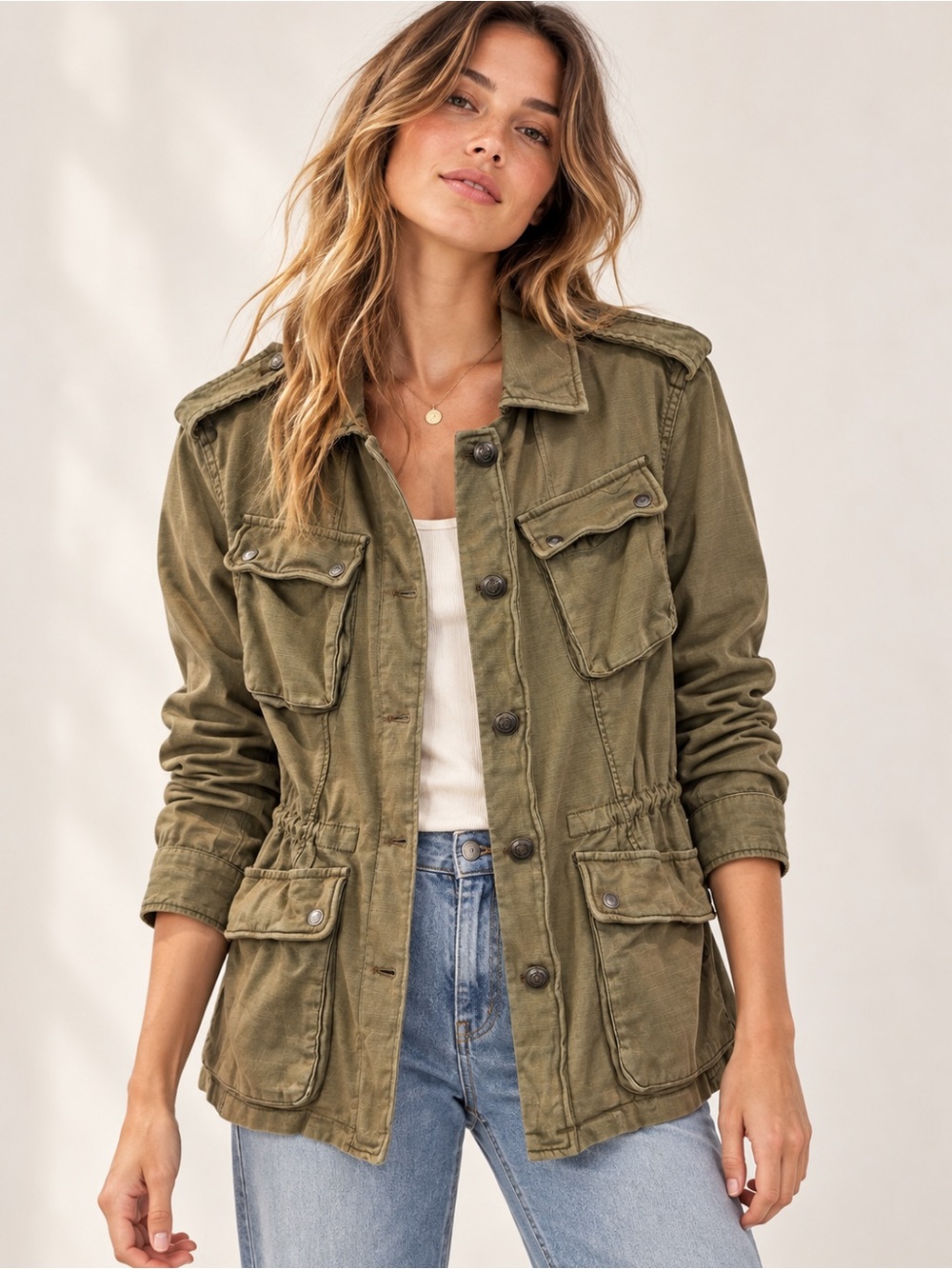 Free People Not Your Brother’s Military Utility Jacket Olive Green XS